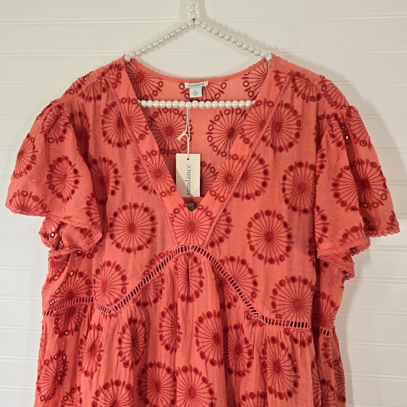 New Sundance Eyelet Flowy Aline V-neck Dress Large - Picture 2 of 6
